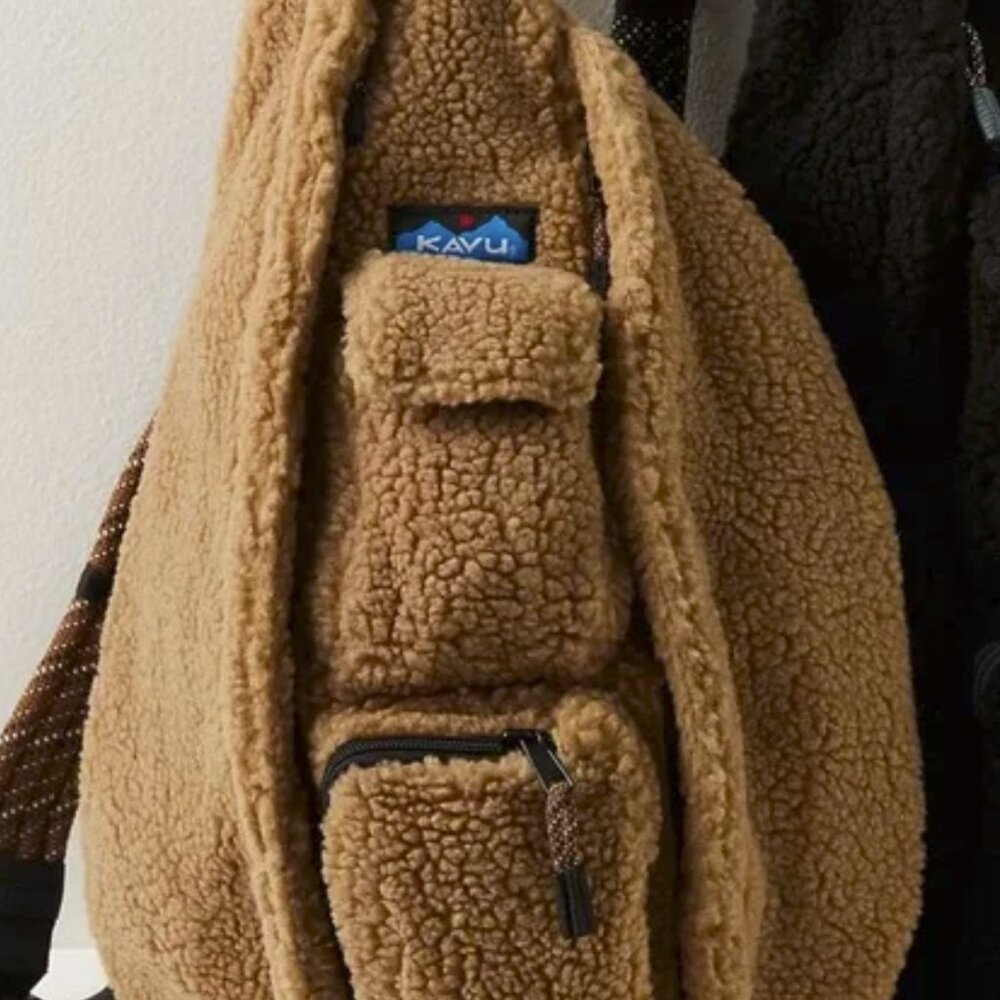 Kavu Brown Black Sherpa Fleece Large Sling Rope Bag